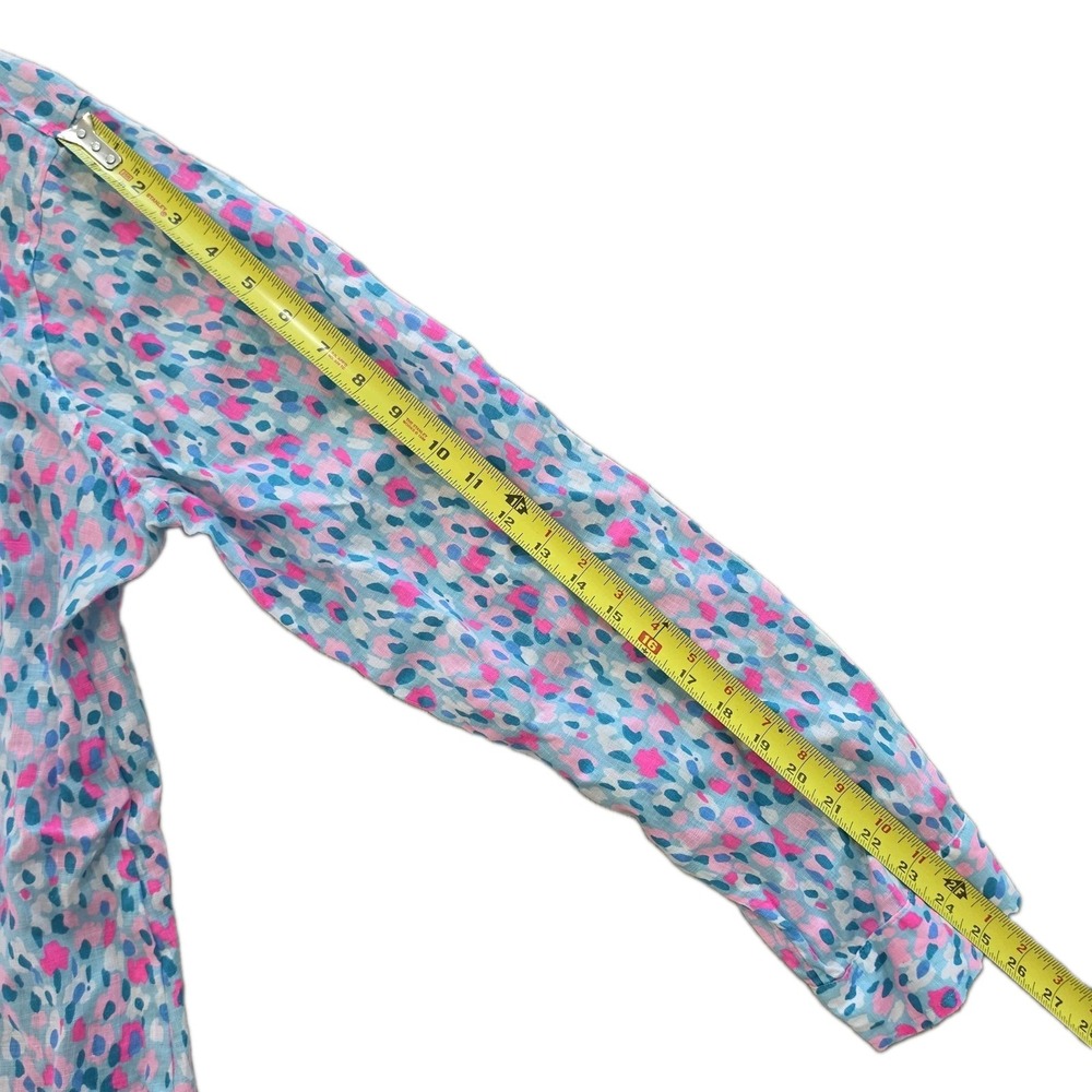 Lilly Pulitzer Sea View Linen Button Down Shirt XL Hottie Dottie Pink Blue - Picture 4 of 5